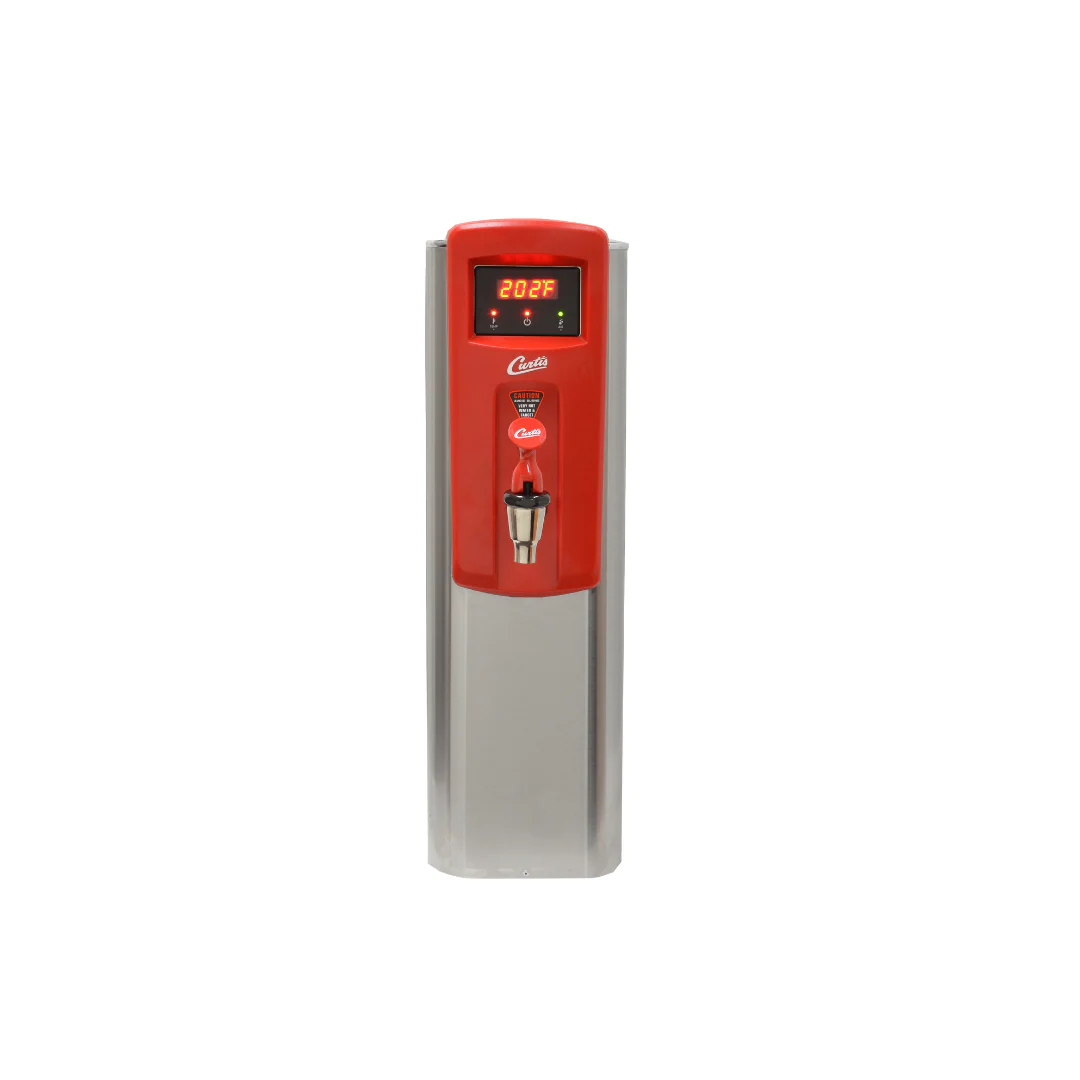 Wilbur Curtis WB5N/WB5NB - 5.0 Gal. Electric Narrow Hot Water Dispenser with Aerator and Lower Faucet (Black/Red)