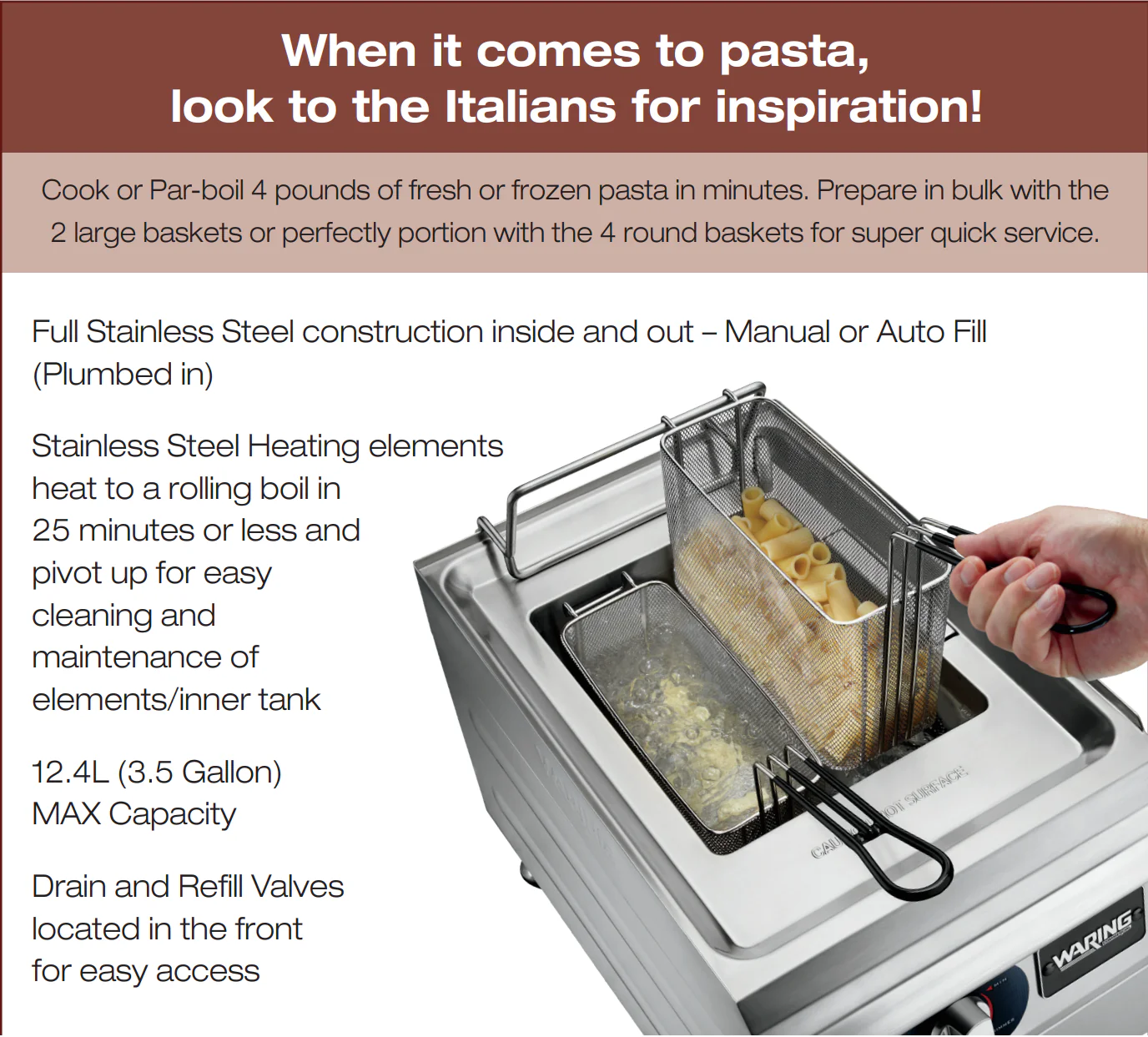 WPC100 Commercial Pasta Cooker by Waring Commercial - Image 4