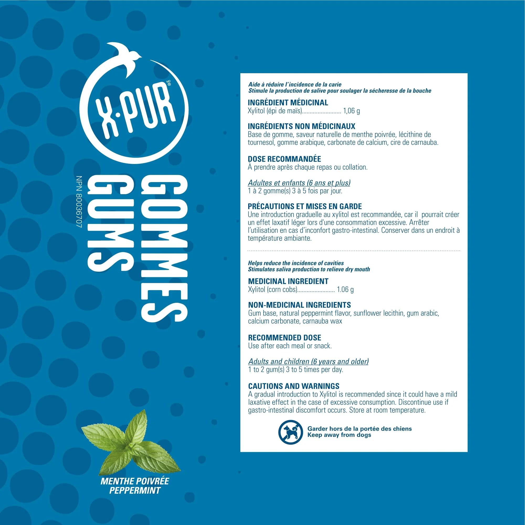 X PUR – Xylitol Gum – Peppermint – 180 Count – For dry mouth - Canadian Distribution - Ships Free Within Canada on Orders Above CAD $199 - Image 2