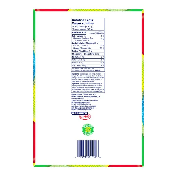 Xtreme Rainbow Belts - 72 × 57 g - Airheads - Canadian Distribution - Ships Free Within Canada on Orders Above CAD $199 - Image 2