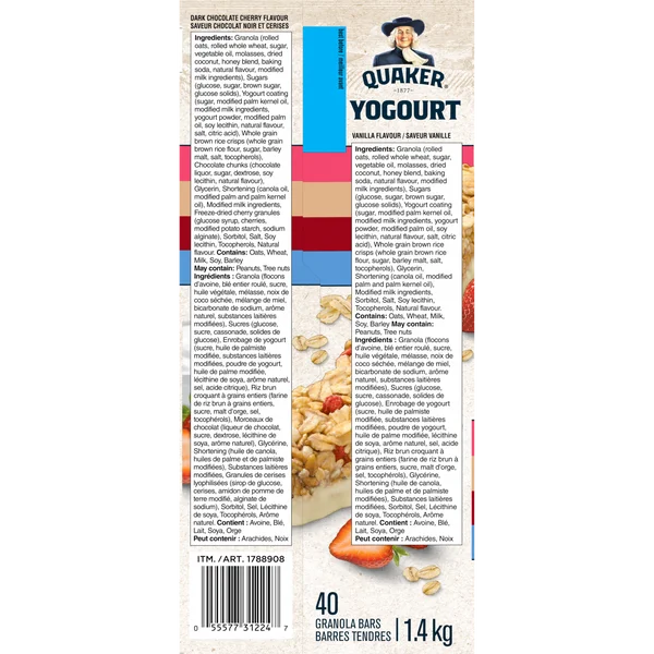 Yogurt Bars - 160 x 31 g - Quaker - Canadian Distribution - Ships Free Within Canada on Orders Above CAD $199 - Image 2