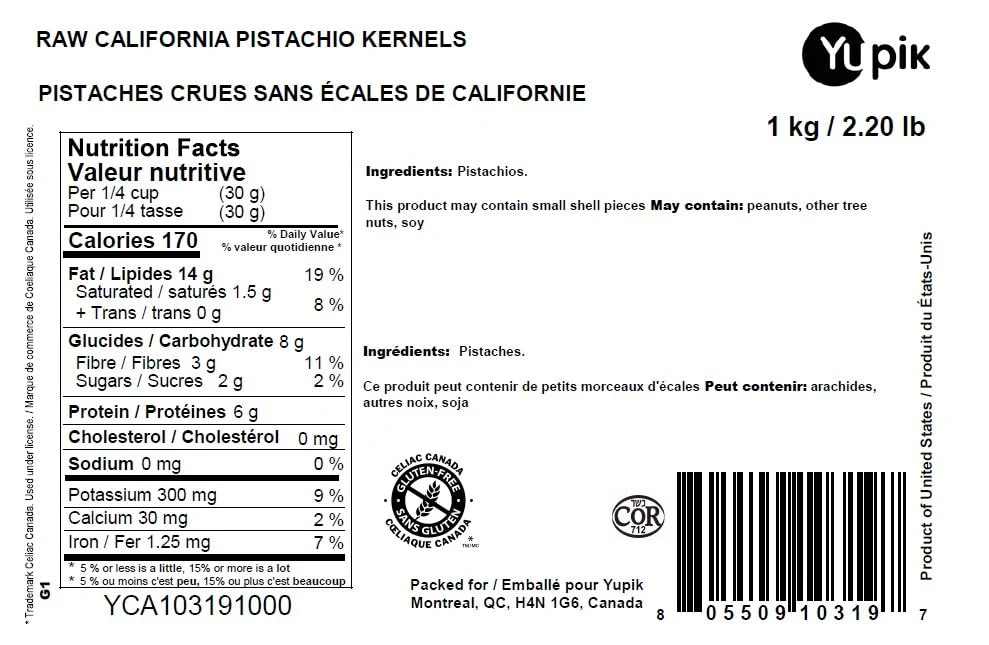 Yupik California Pistachio Kernels 1 kg – Raw, Shelled, Unsalted, Gluten-Free & Kosher - Canadian Distribution - Ships Free Within Canada on Orders Above CAD $199 - Image 7