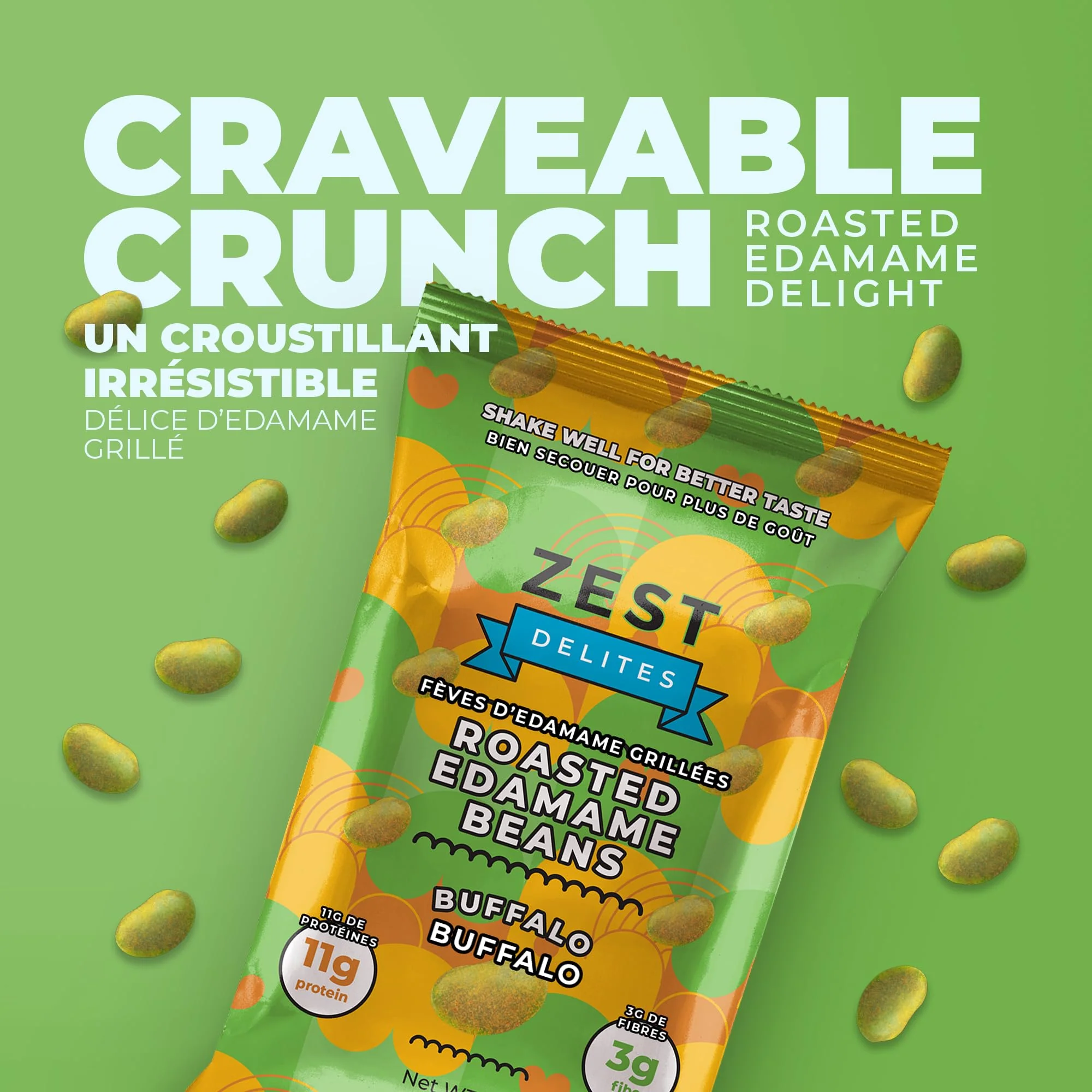 Zest Delites – Edamame Snack – Sea Salt / Sriracha / Buffalo – 26 g × 24 Packs - Canadian Distribution - Ships Free Within Canada on Orders Above CAD $199 - Image 5
