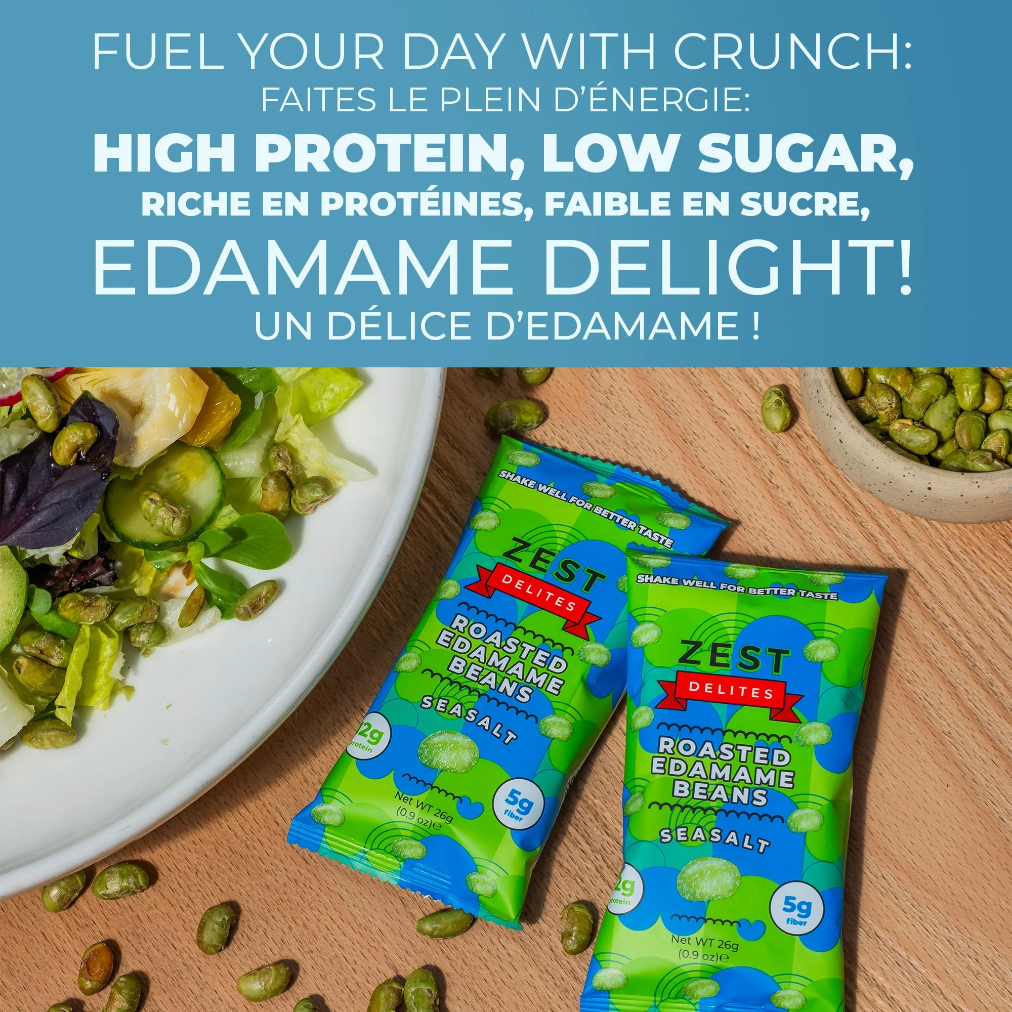 Zest Delites – Edamame Snack – Sea Salt / Sriracha / Buffalo – 26 g × 24 Packs - Canadian Distribution - Ships Free Within Canada on Orders Above CAD $199 - Image 6