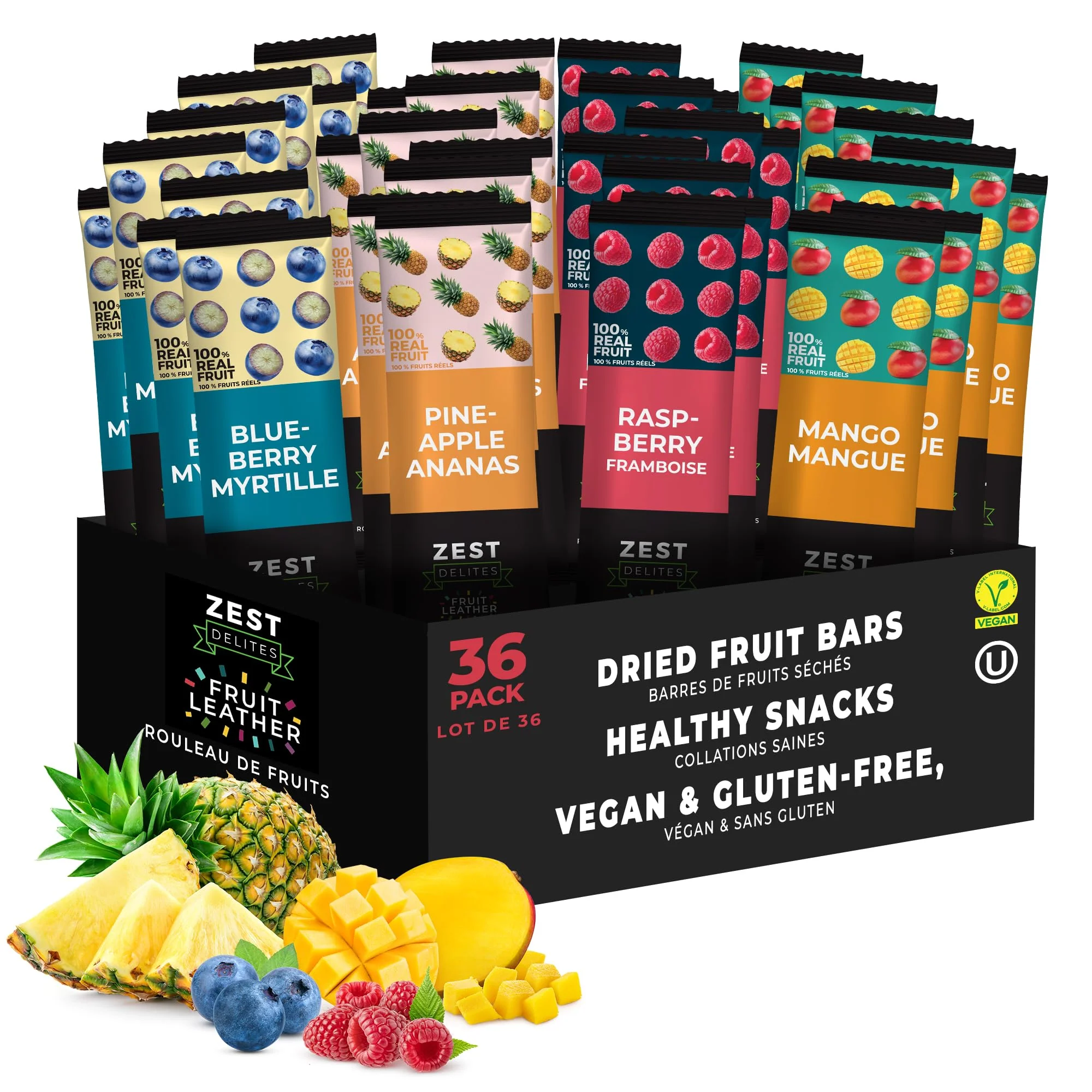 Zest Delites – Fruit Leather Lavashak – Mixed Fruit – 36 × 25g – Gluten-Free - Canadian Distribution - Ships Free Within Canada on Orders Above CAD $199