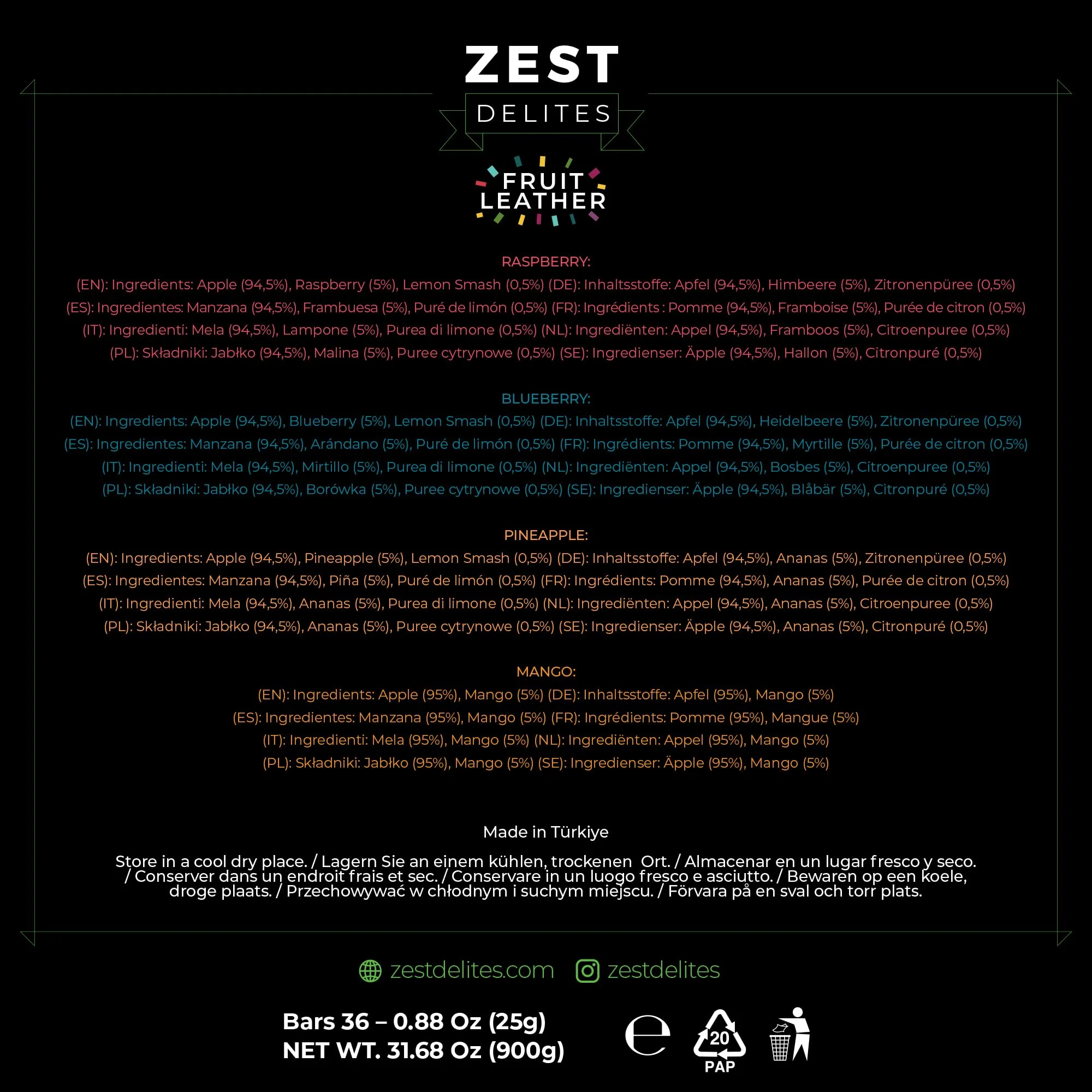 Zest Delites – Fruit Leather Lavashak – Mixed Fruit – 36 × 25g – Gluten-Free - Canadian Distribution - Ships Free Within Canada on Orders Above CAD $199 - Image 2