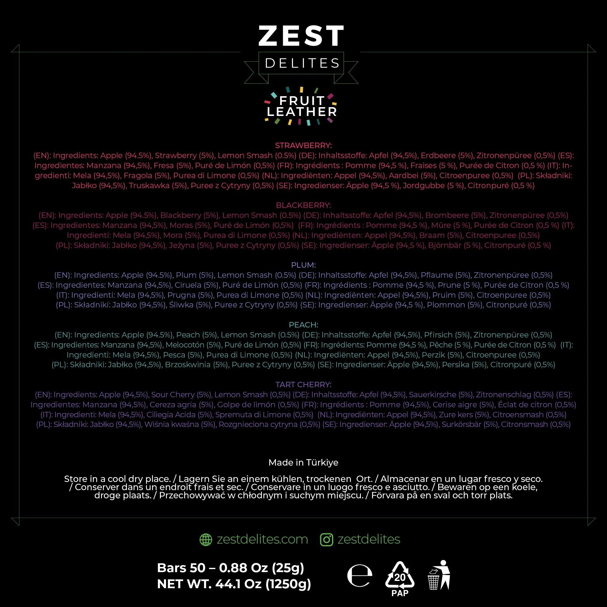 Zest Delites – Fruit Leather Lavashak – Mixed Fruit – 50 × 25g – Individually wrapped - Canadian Distribution - Ships Free Within Canada on Orders Above CAD $199 - Image 2