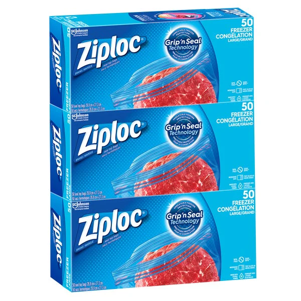 Ziploc Easy-open Large Freezer Bags - 3 packs of 50  - Disposables, Restaurant Packaging and Take-Out Supplies - Canadian Distribution - Ships Free Within Canada on Orders Above CAD $199