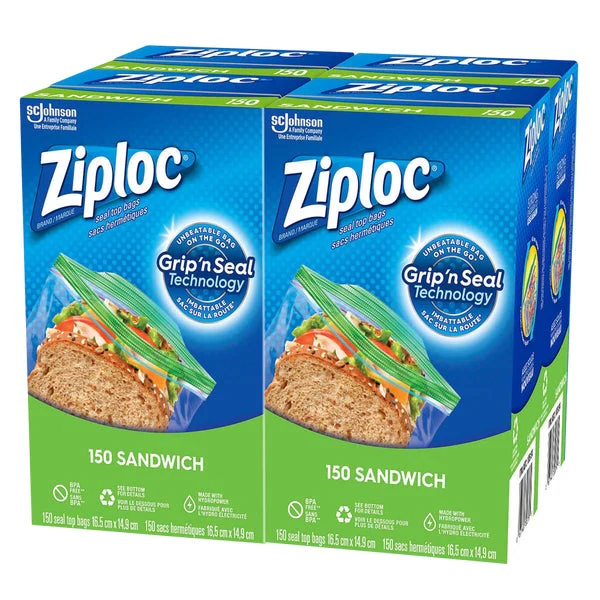 Ziploc Easy Open Sandwich Bags - 4 x 150  - Disposables, Restaurant Packaging and Take-Out Supplies - Canadian Distribution - Ships Free Within Canada on Orders Above CAD $199